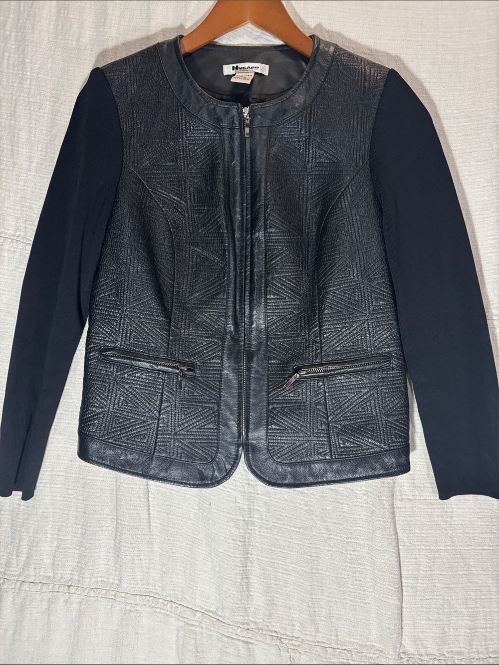 Peter Nygard Collection Mixed Media Leather & Knit Jacket Size M EUC